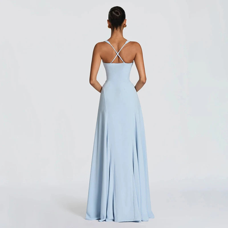 Women Yellow Low Cut Backless High Waisted Dress Lace Up Sleeveless Waist Cincher Spaghetti Strap Vestidos Party Club Women Robe