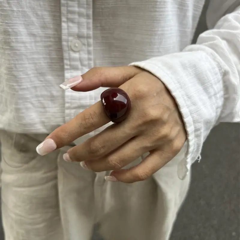 Ins Style Vintage Irregular Transparent Colored Resin Ring New Trend Boho Geometric Finger Rings Aesthetic Jewelry Accessories