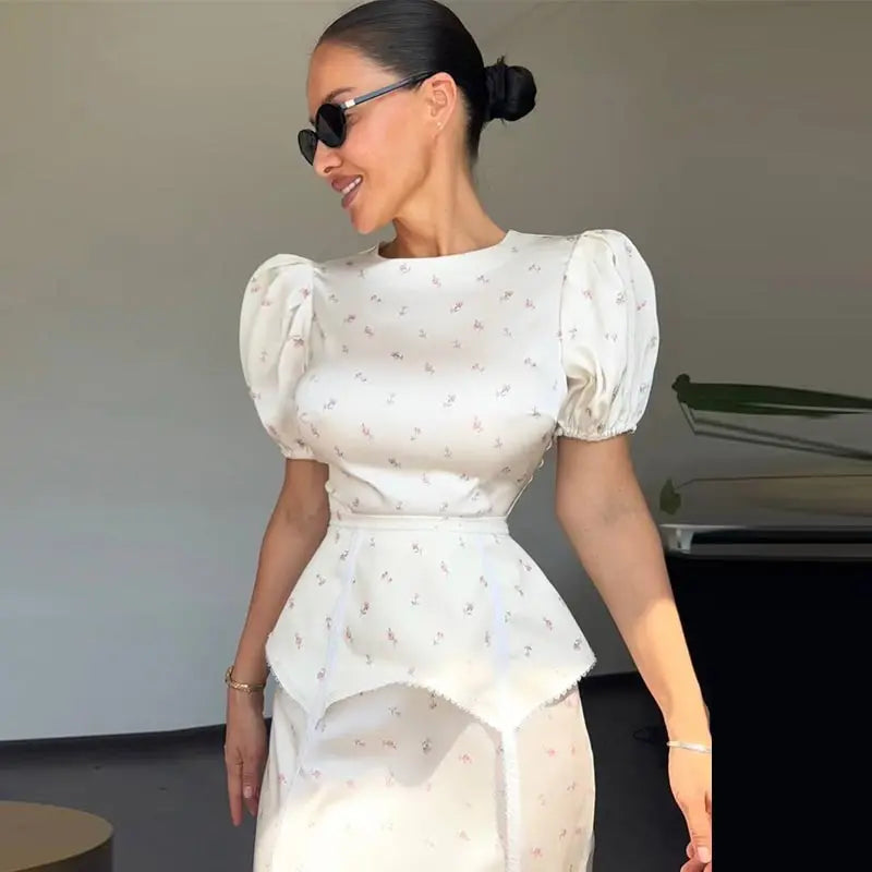 2026 Spring Summer Print Women Dress Sexy 3d Flower Button V-neck Pleated Hip Package Long Sleeve Dresses Party Lady Robe New