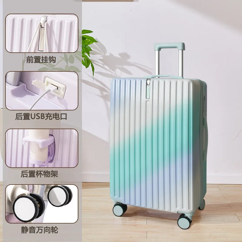New gradient color luggage fashion goddess multifunctional trolley case mute wheels 24 inch